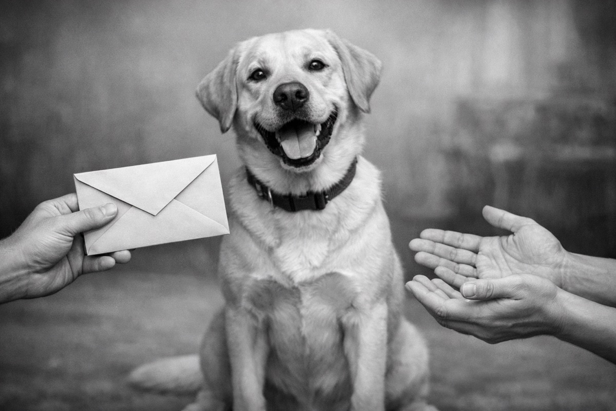 Chien heureux et carte cadeau